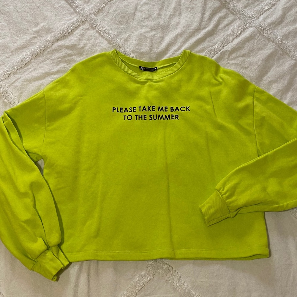 ZARA • Cropped Look Hoodie • YELLOW/LIME • SIZE M